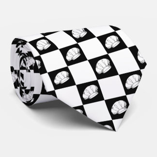 Black White Checkered Restaurant Chef Hat Pattern Tie