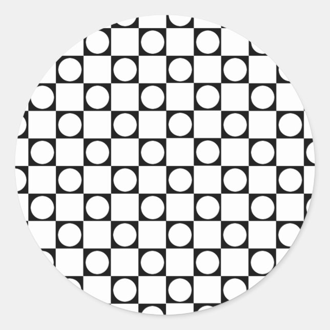 Black & White Checkers & Circle Classic Round Sticker (Front)