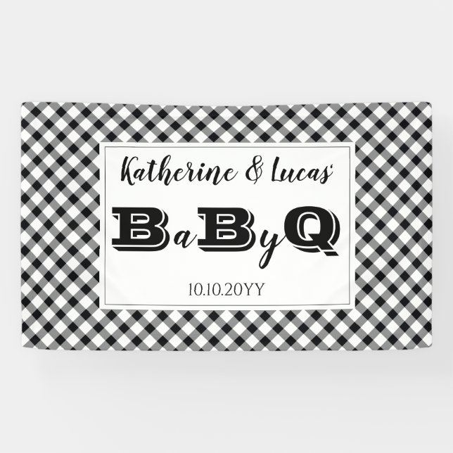 Black | White Checks Baby Q BBQ Shower  Banner (Horizontal)