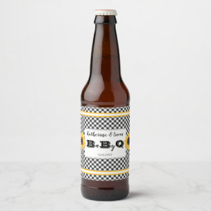 Black   White Checks Baby Q BBQ Shower  Beer Bottle Label