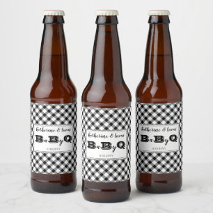 Black   White Checks Baby Q BBQ Shower Beer Bottle Label
