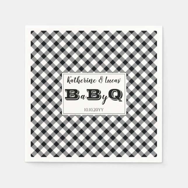 Black | White Checks Baby Q BBQ Shower Napkins (Front)