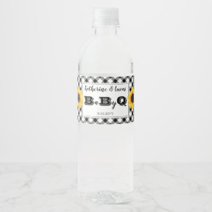 Black   White Checks Baby Q BBQ Shower   Water Bottle Label