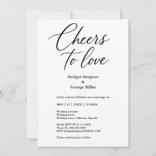 black & white Cheers to Love Elegant Wedding charm Invitation