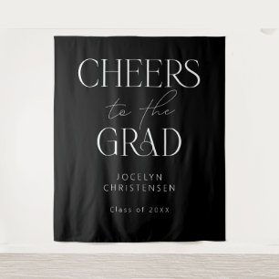 Black White Cheers to the Grad Photo Backdrop Tapestry