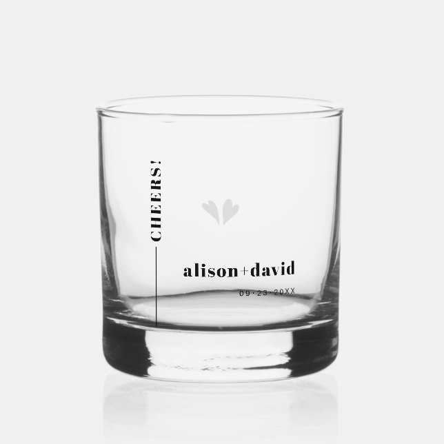 Black, white CHEERS typography minimalist wedding Whiskey Glass (Front)