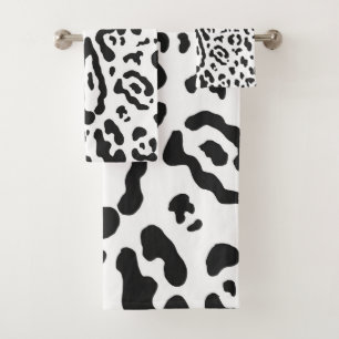 Black & White Cheetah Leopard Animal Print  Bath Towel Set