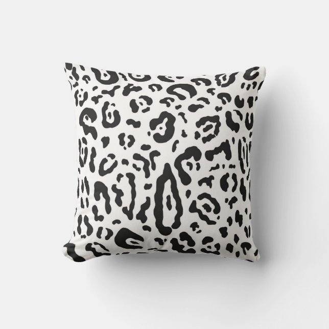 Black & White Cheetah Leopard Animal Print  Cushion (Front)