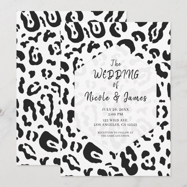 Black & White Cheetah Leopard Chic Wedding   Invitation (Front/Back)