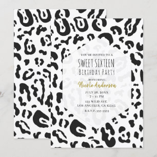Black & White Cheetah Leopard Sweet 16 Party Invitation