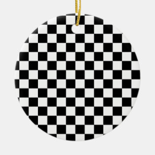 Black & White Chequerboard Background Ceramic Tree Decoration