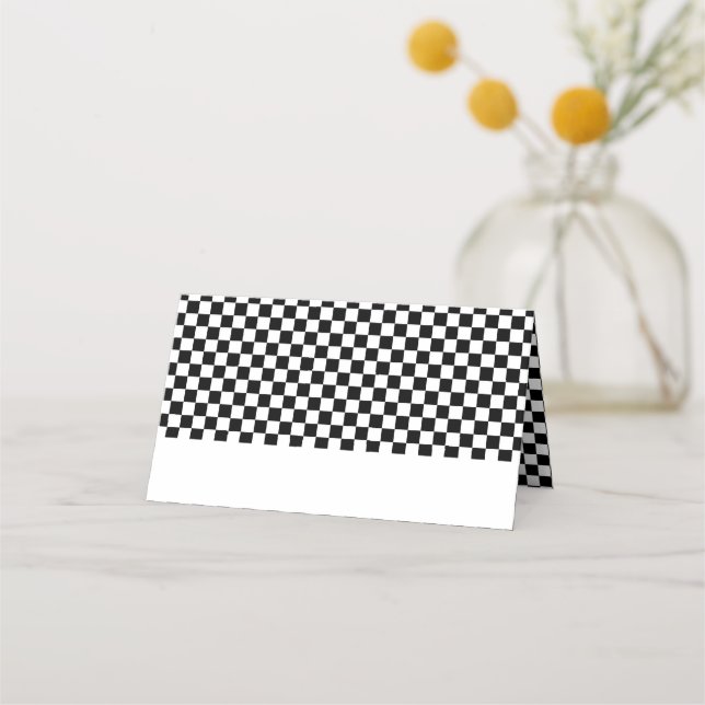 Black White Chequerboard Birthday Place Card (Front)