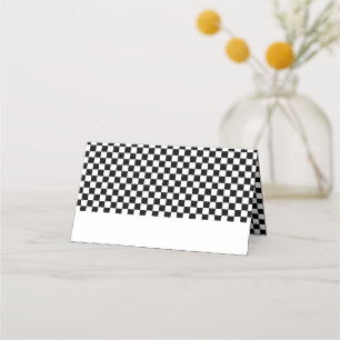 Black White Chequerboard Birthday Place Card