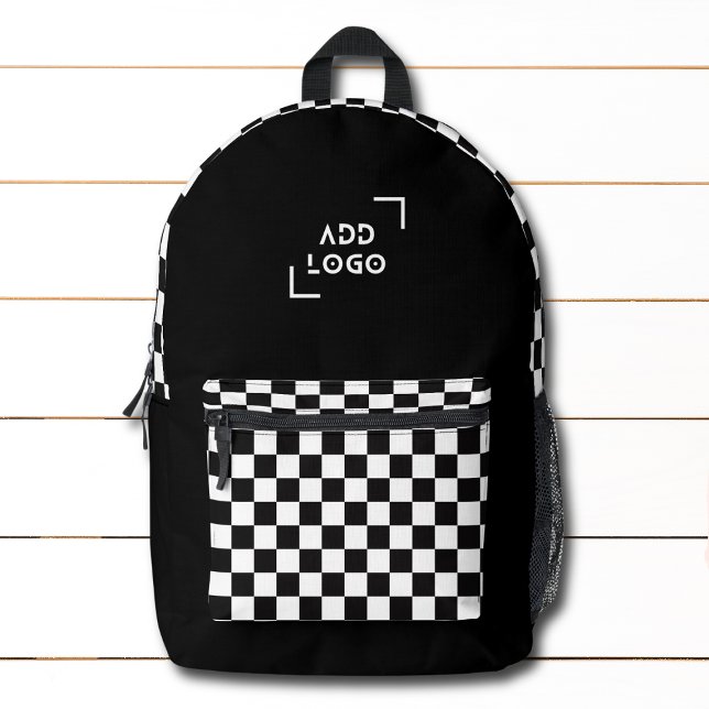 Black White Chequerboard Check Pattern Logo Printed Backpack (Creator Uploaded)