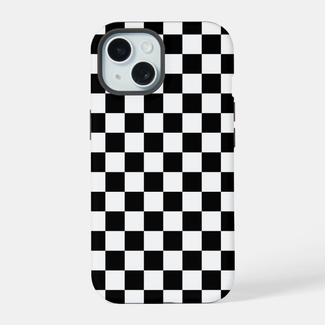 Black White Chequerboard Chequered Checked Check iPhone 15 Case (Back)