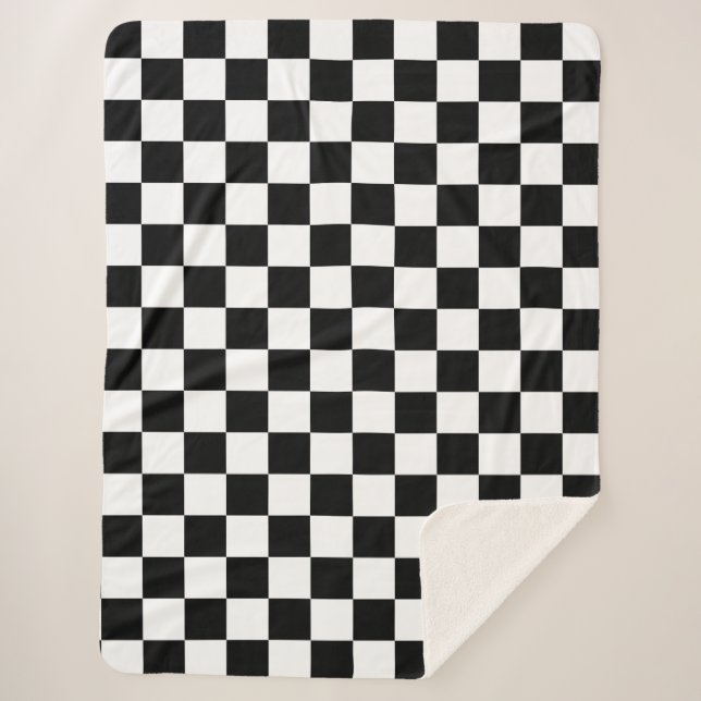 Black White Chequerboard Chequered Checked Check Sherpa Blanket (Front)