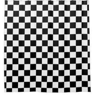 Black White Chequerboard Chequered Checked Check Shower Curtain