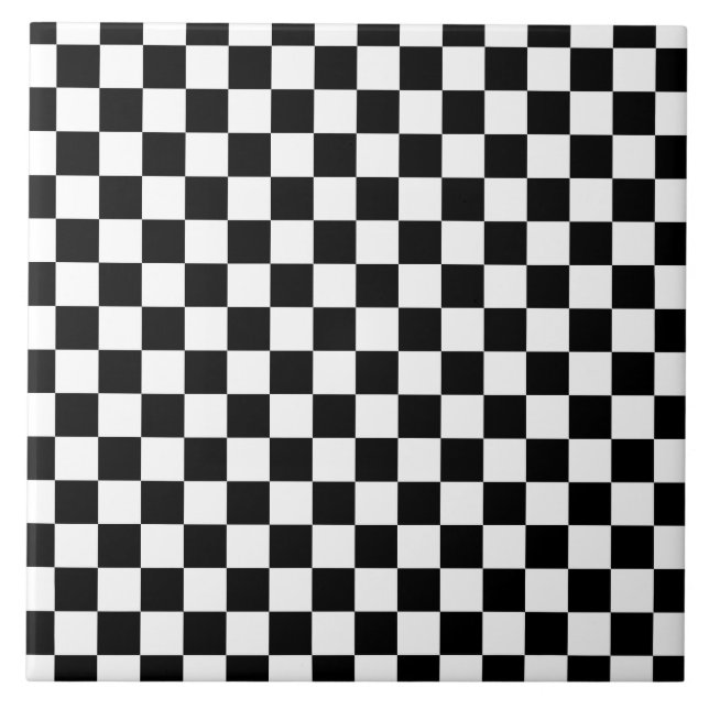Black White Chequerboard Chequered Checked Check Tile (Front)