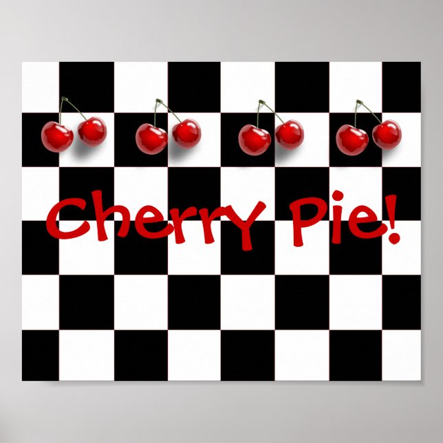 Black & White Chequerboard Cherry Pie Kitchen Poster (Front)