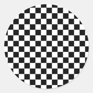 Black & White Chequerboard Classic Round Sticker