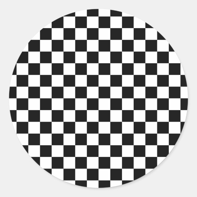 Black & White Chequerboard Classic Round Sticker (Front)