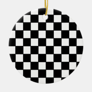 Black & White Chequerboard Custom Ceramic Tree Decoration