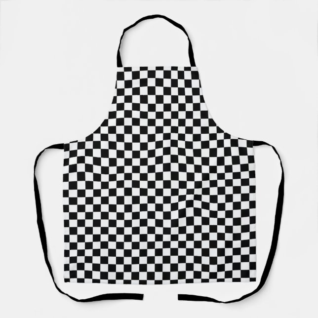 Black White Chequerboard Gingham Pattern Apron (Front)