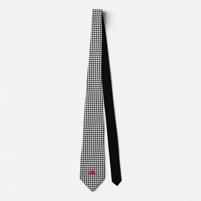 Black White Chequerboard INITIALS Sports Classic Tie (Front)