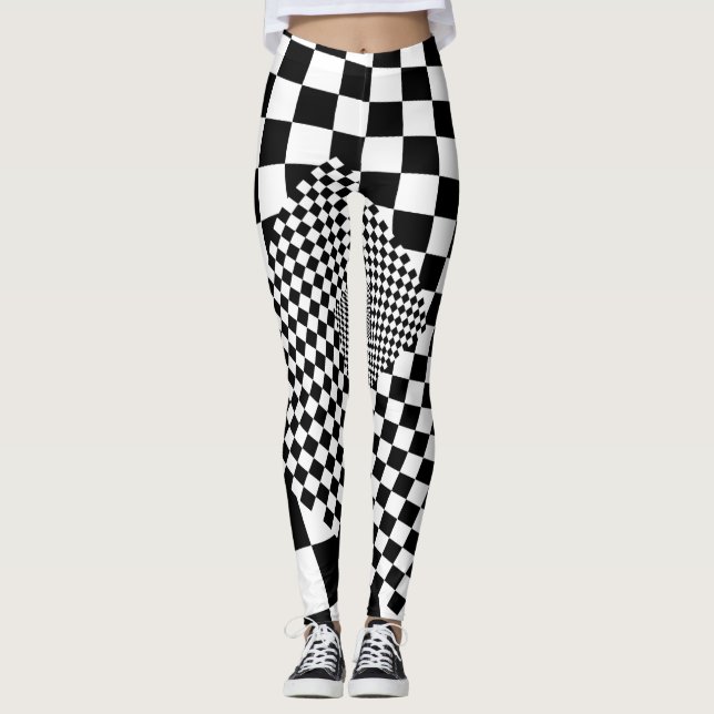 Black & White Chequerboard   Leggings (Front)
