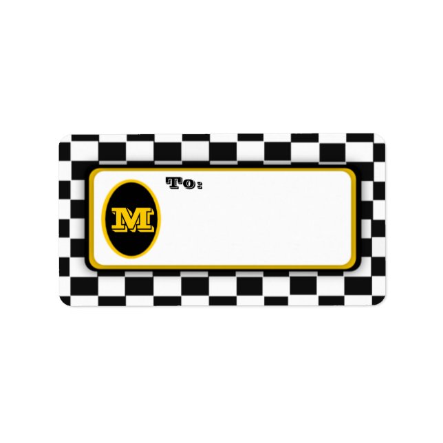 Black White Chequerboard Monogrammed Mail Labels (Front)