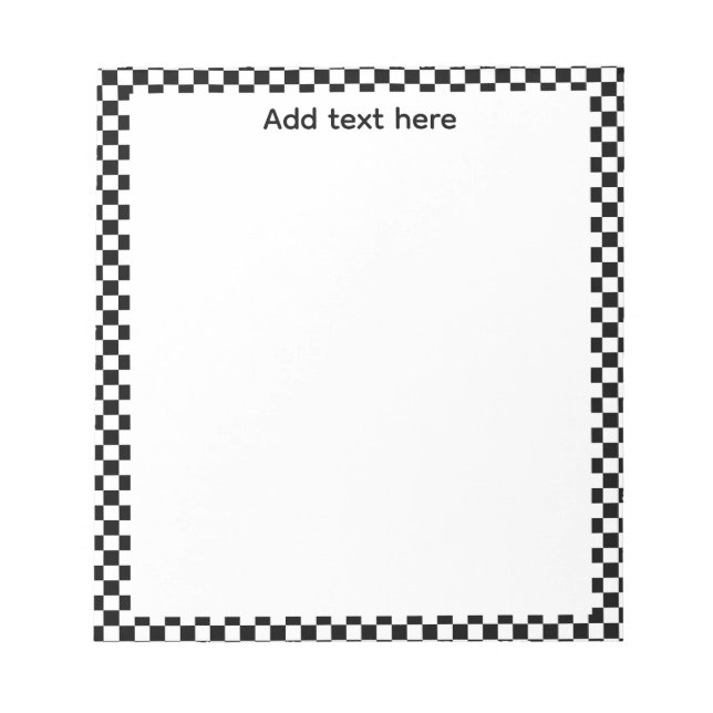 Black & White Chequerboard Notepad | Editable Pers (Front)