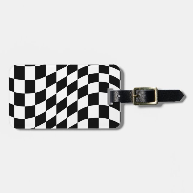 Black & White Chequerboard Pattern Luggage Tag (Front Horizontal)