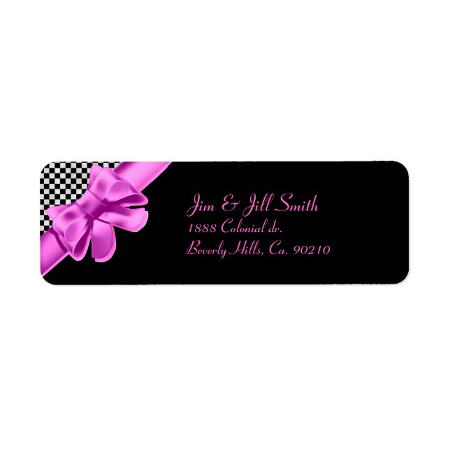 Black & White Chequerboard Pink Bow (Front)