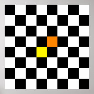 Black, White Chequerboard with Yellow Orange Poster