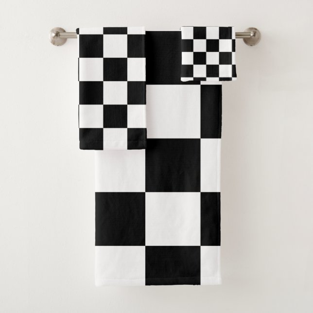Black White Chequered Bath Towel Set (Insitu)