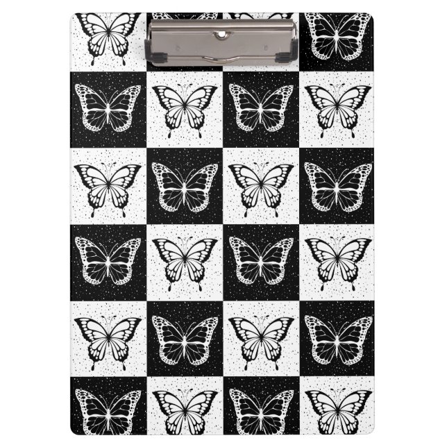 Black White Chequered Butterfly Design  Clipboard (Front)