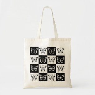 Black White Chequered Butterfly Design  Tote Bag