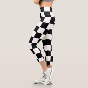 Black White Chequered  Capri Leggings