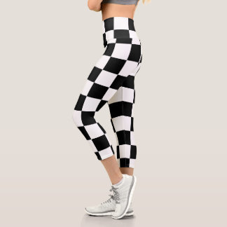 Black White Chequered Capri Leggings
