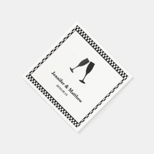Black & White Chequered Champagne Glass Party Napk Napkin