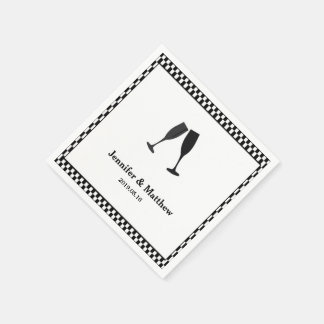 Black & White Chequered Champagne Glass Party Napk Napkin