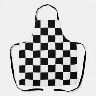 Black White Chequered Check Pattern Apron