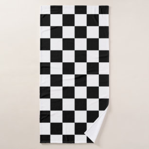 Black White Chequered Check Pattern Bath Towel