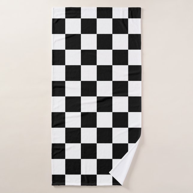 Black White Chequered Check Pattern Bath Towel (Bath Towel)