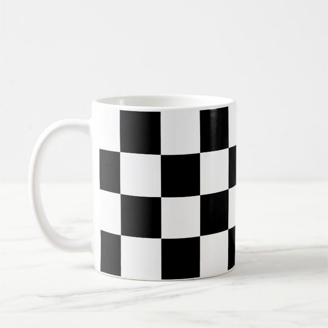 Black White Chequered Check Pattern Coffee Mug (Left)