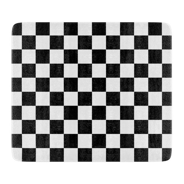 Black White Chequered Check Pattern Cutting Board (Front)