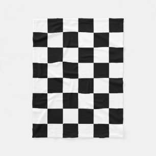 Black White Chequered Check Pattern Fleece Blanket
