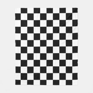 Black White Chequered Check Pattern Fleece Blanket