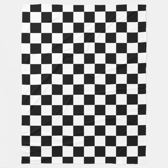 Black White Chequered Check Pattern Fleece Blanket (Front)