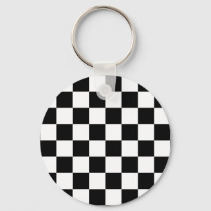 Black White Chequered Check Pattern Key Ring